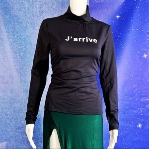 Zara Paris slogan scuba black turtleneck shirt